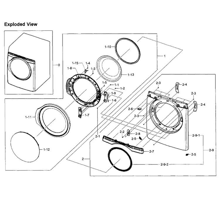 Front Assy Diagram and Parts List for DV393ETPAWR A1-0001 Samsung Dryer