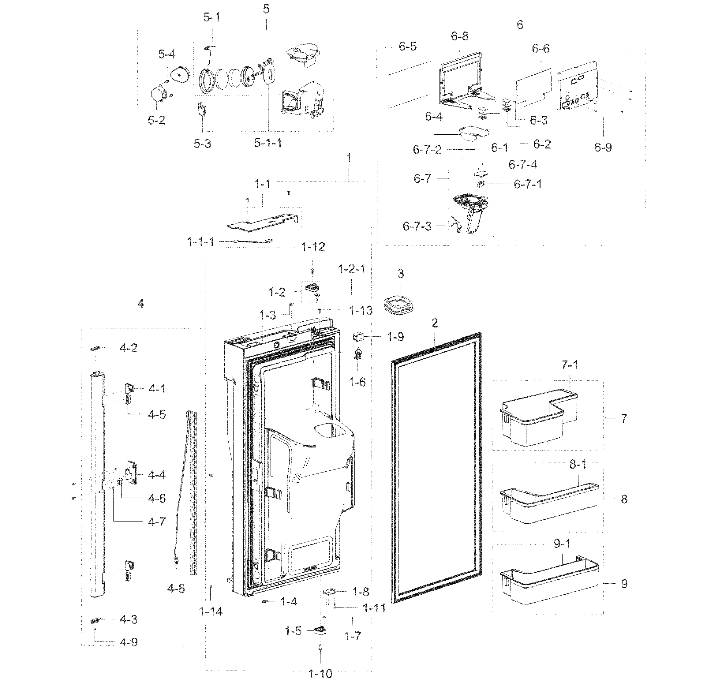 Fridge Door L Diagram and Parts List for RF23J9011SG AA-0004 Samsung Refrigerator