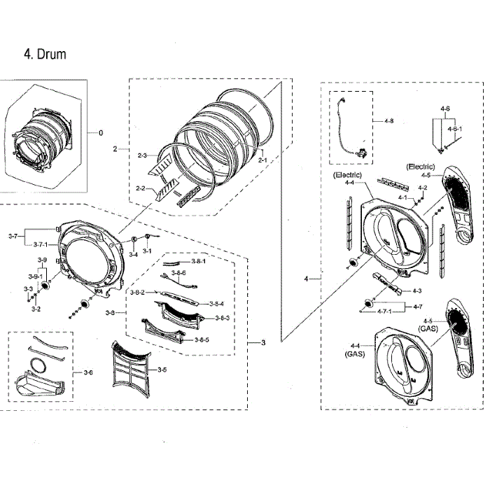 Drum Diagram and Parts List for DVE45M5500Z A3-00 Samsung Dryer
