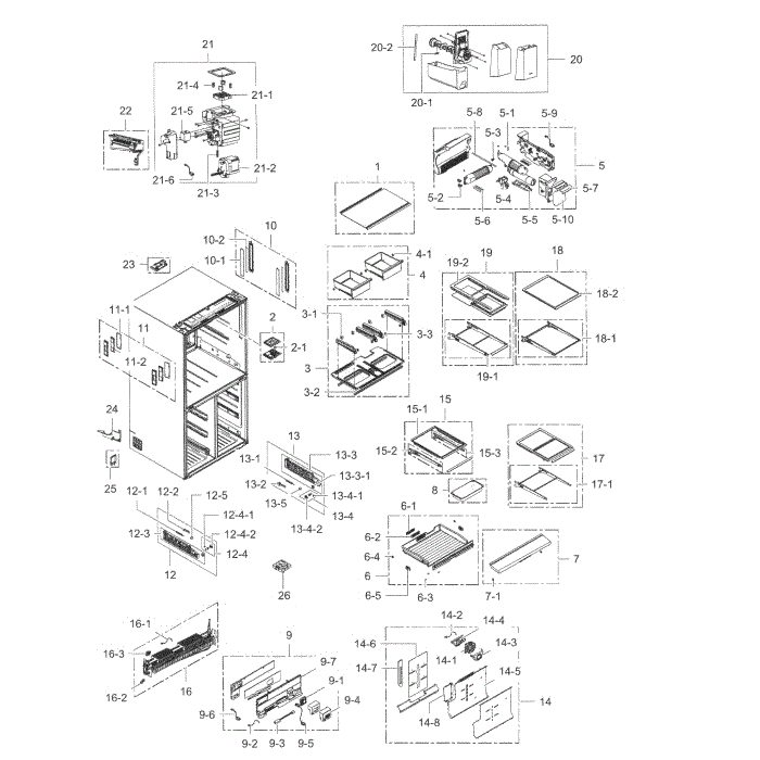 Fridge Diagram and Parts List for RF34H9950S4 AA-01 Samsung Refrigerator