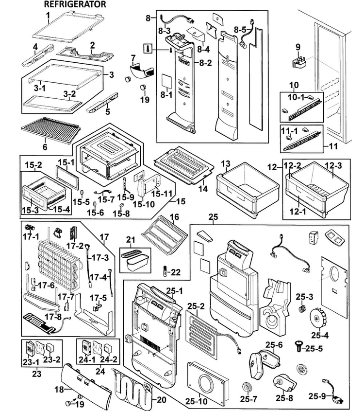 Refrigerator Diagram and Parts List for RS267LASH XAA-0000 Samsung Refrigerator