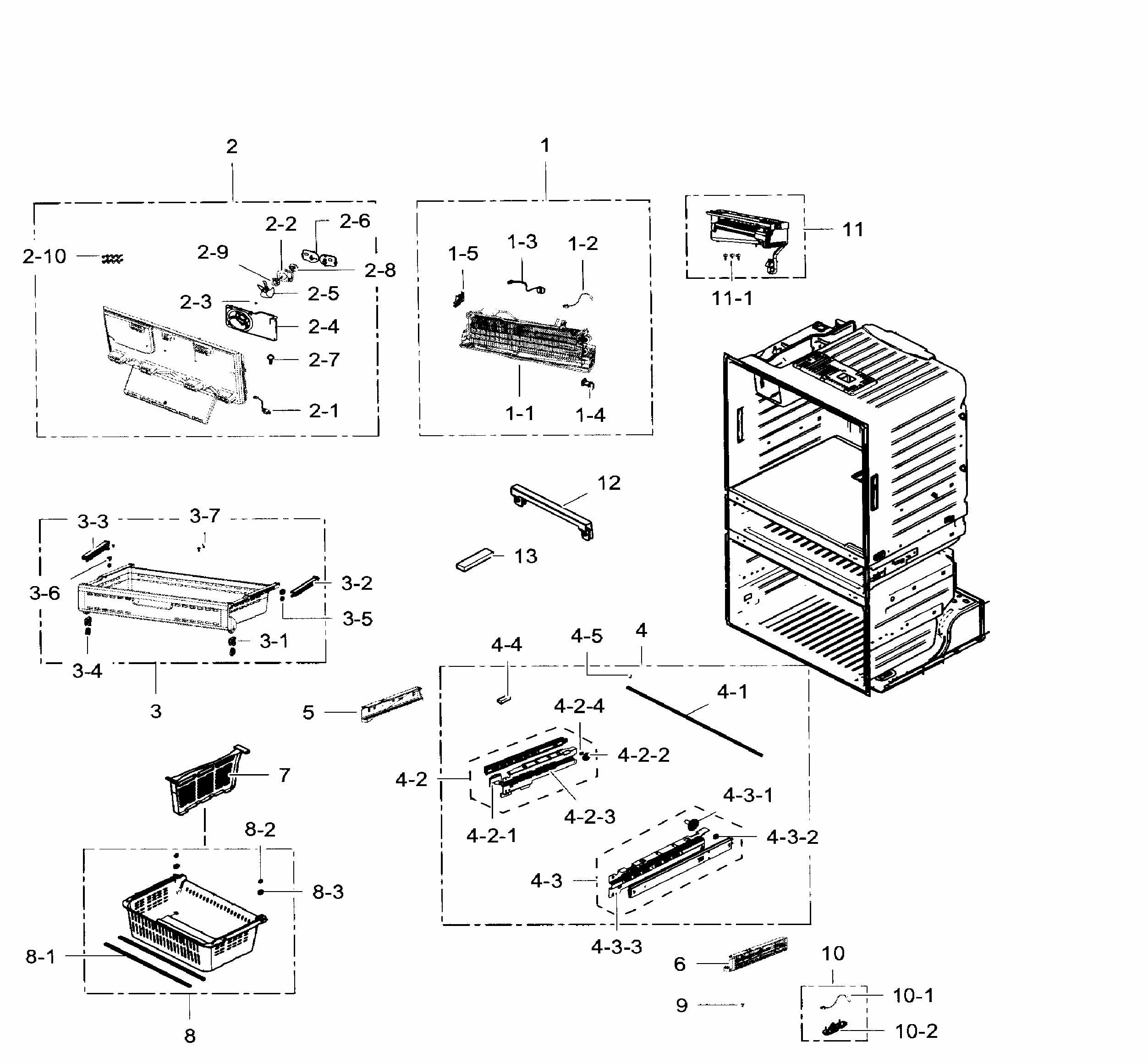 Frezer Diagram and Parts List for RF28HMEDBWW AA-0007 Samsung Refrigerator