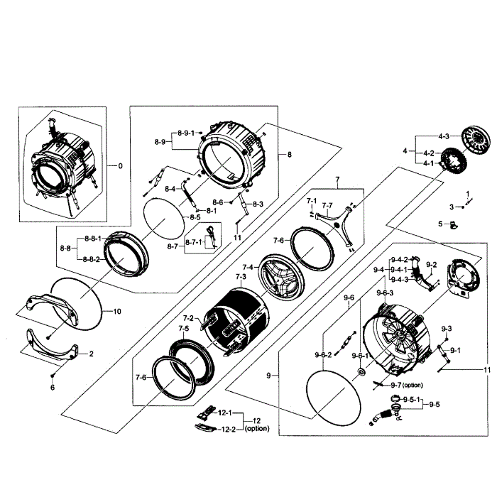 Drum Assembly Diagram and Parts List for WF363BTBEUF A1-01 Samsung Washer