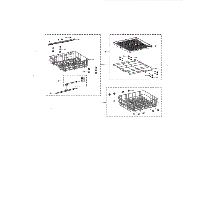 Basket Assembly Diagram and Parts List for DW80N3030US AA-00 Samsung Dishwasher