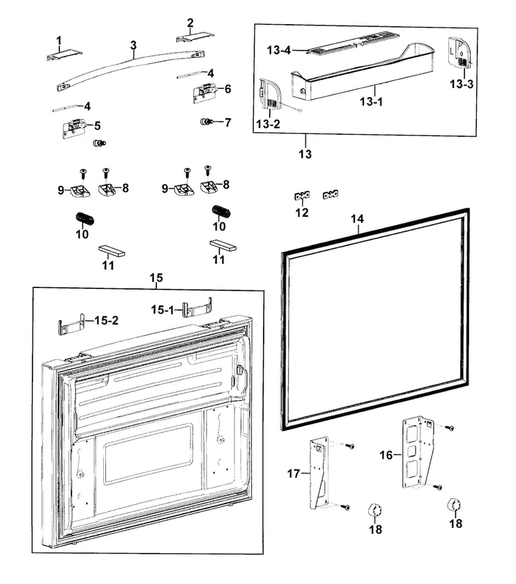 Freezer Door Diagram and Parts List for RFG293HARS XAA-0001 Samsung Refrigerator