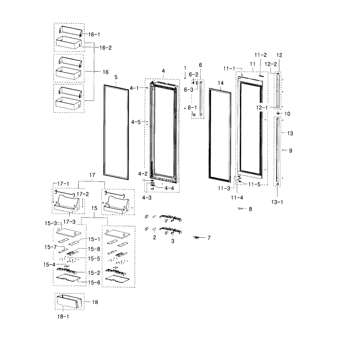 Fridge Door Diagram and Parts List for RH22H9010SR AA-00 Samsung Refrigerator