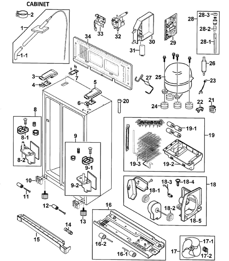 Cabinet Diagram and Parts List for RS275ACPN XAA-0000 Samsung Refrigerator