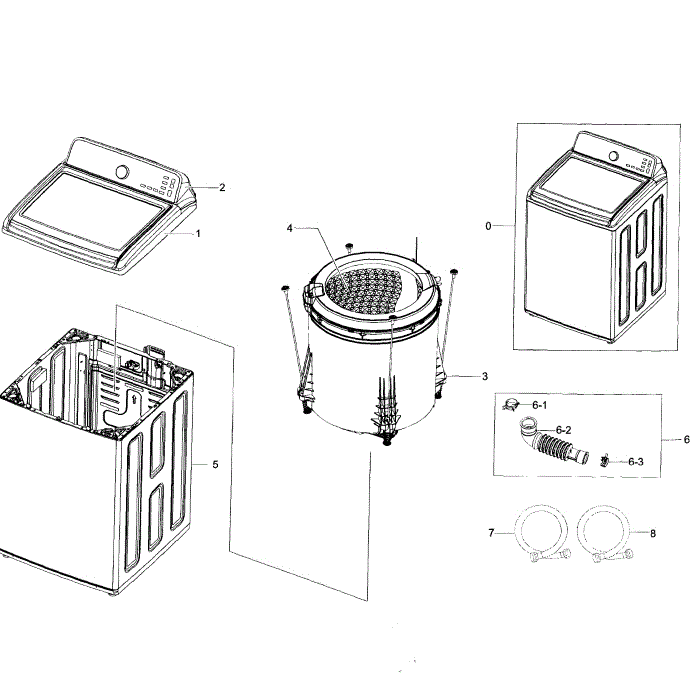 Main Assembly Diagram and Parts List for WA50F9A7DSW A2-01 Samsung Washer