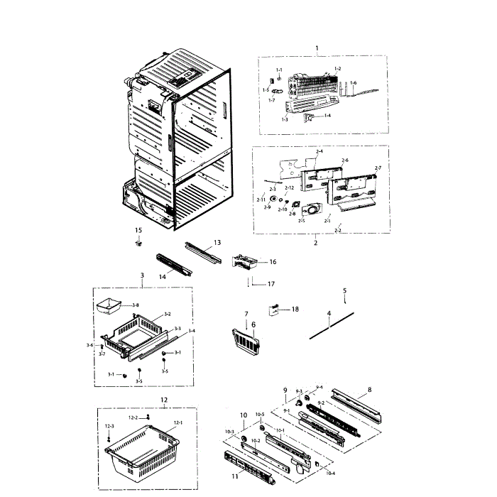 Freezer Diagram and Parts List for RF220NCTASR AA-01 Samsung Refrigerator