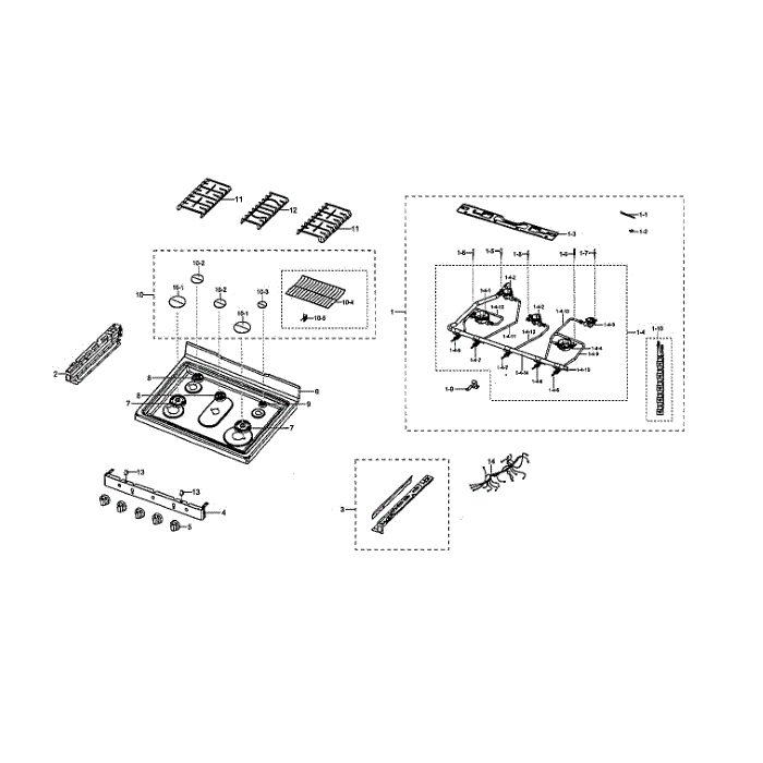 Cooktop Diagram and Parts List for NX58M6850SG AA-00 Samsung Range