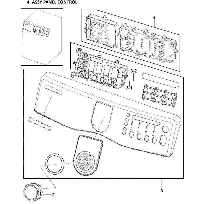 Control Panel Diagram and Parts List for DV409AEW XAA-00 Samsung Dryer