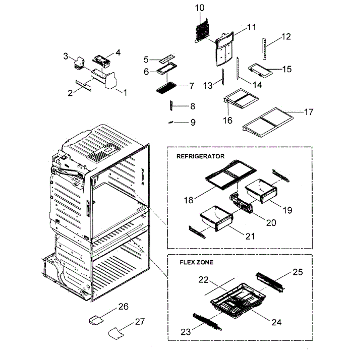 Refrigerator Diagram and Parts List for RF4267HABP XAA-00 Samsung Refrigerator