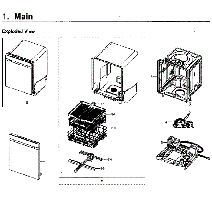 Main Assembly Diagram and Parts List for DW80M9550US AA-00 Samsung Dishwasher