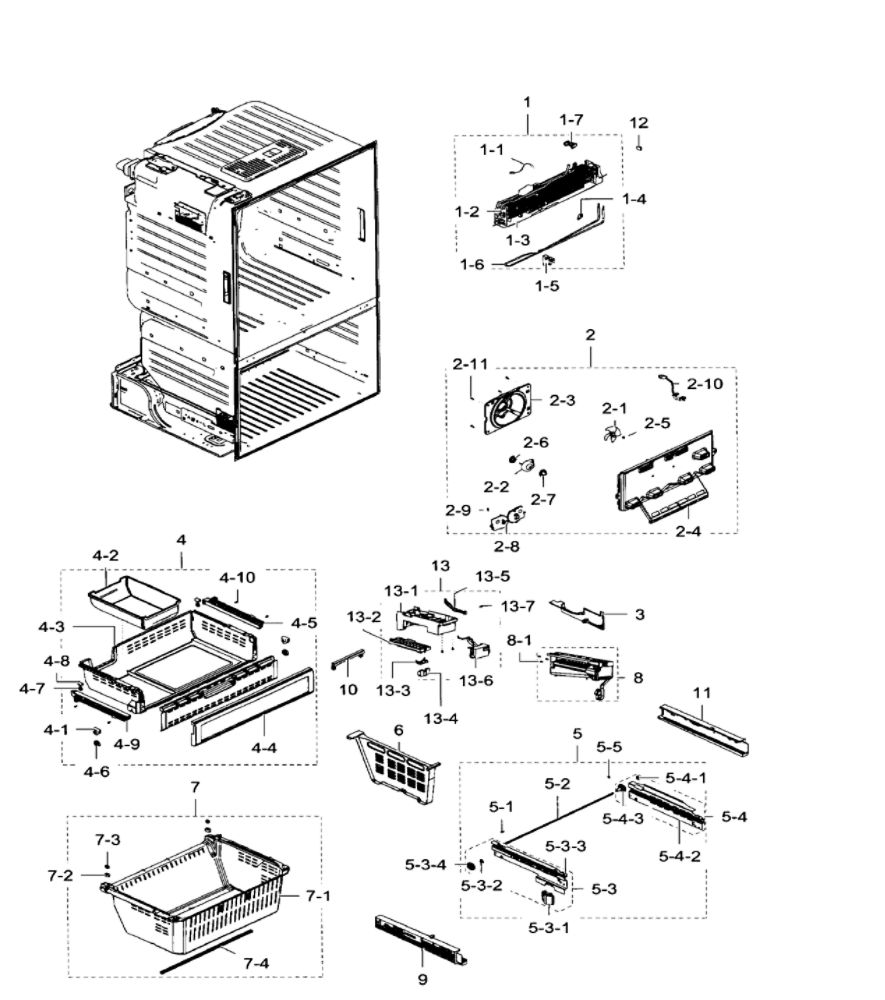 Freezer / Icemaker Diagram and Parts List for RF28HFEDTBC AA-08 Samsung Refrigerator