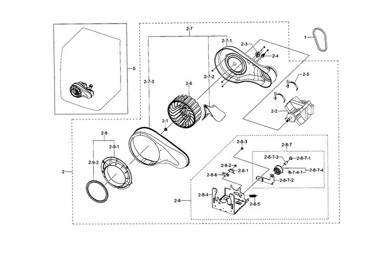 Motor Duct Diagram and Parts List for DV395ETPARA A1-0000 Samsung Dryer