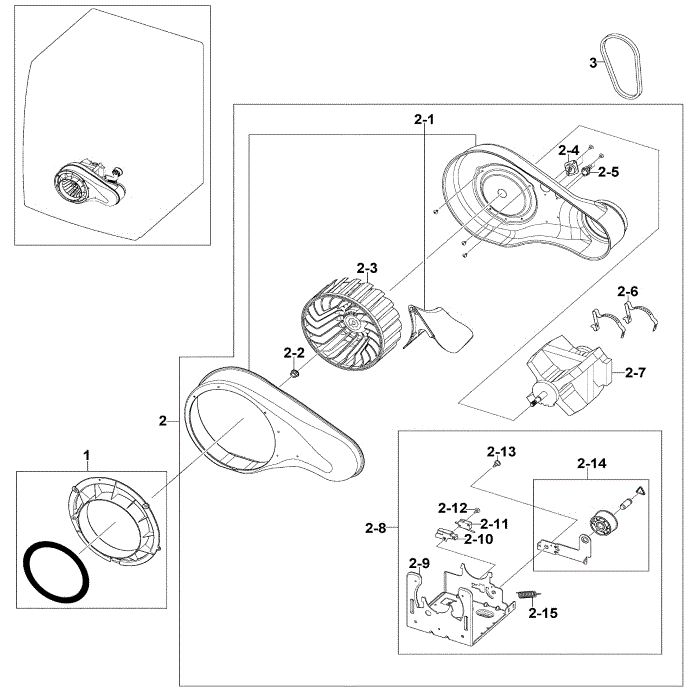 Motor Duct Diagram and Parts List for DV520AGP XAA-00 Samsung Dryer