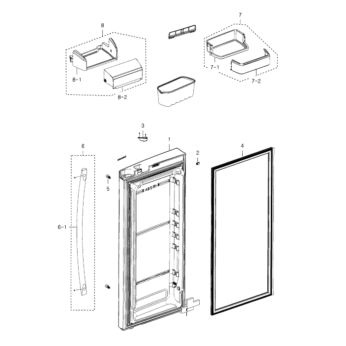 Fridge Door R Diagram and Parts List for RFG237AAWP XAA-01 Samsung Refrigerator