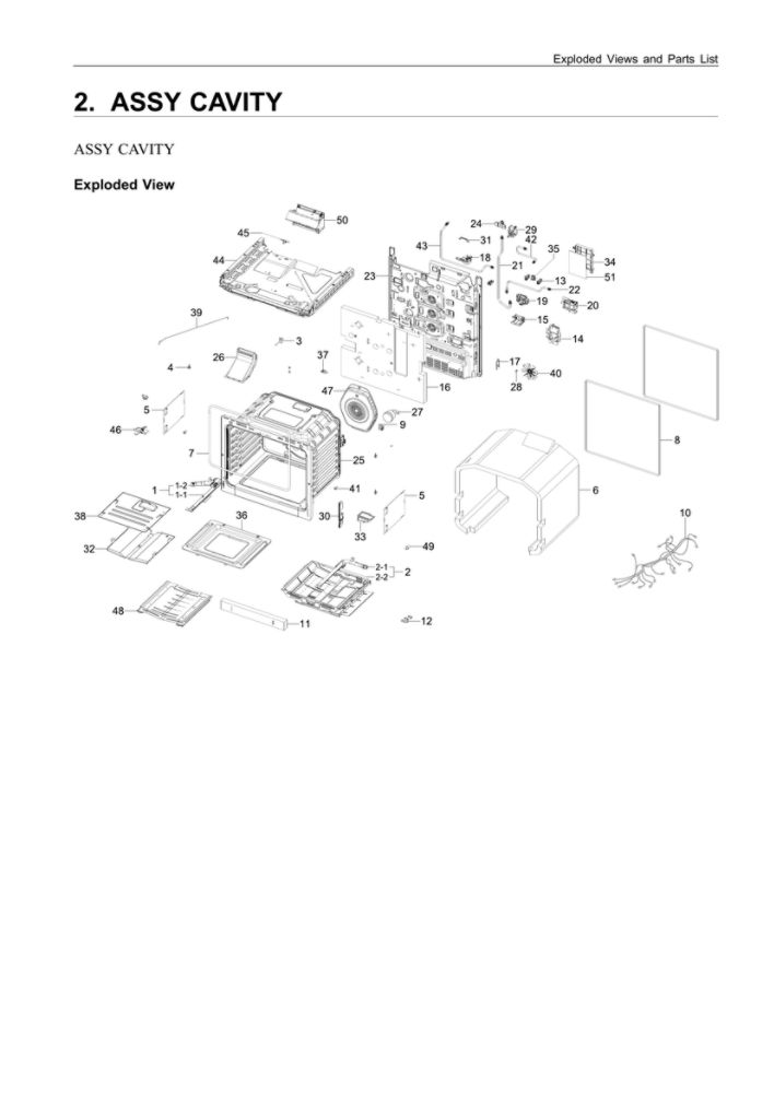 Cavity Assembly Diagram and Parts List for NX60T8311SS AA-03 Samsung Range