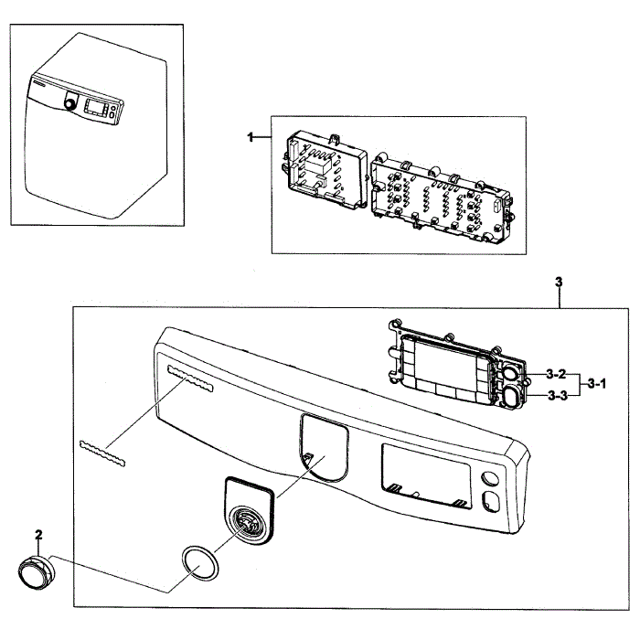 Control Panel Diagram and Parts List for DV419AGU XAA-01 Samsung Dryer