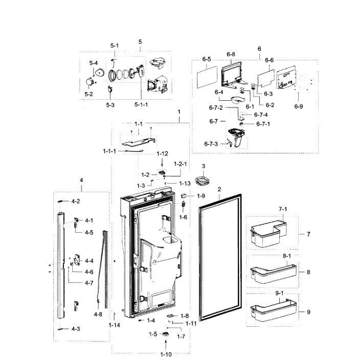 Fridge Door L Diagram and Parts List for RF23J9011SR AA-05 Samsung Refrigerator
