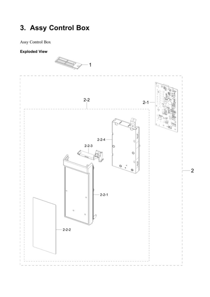 Control Box Assembly Diagram and Parts List for ME11A7510DG AA-00 Samsung Microwave