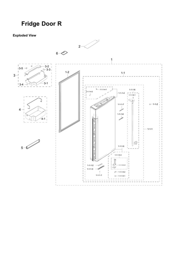 Right Refrigerator Door Parts Diagram and Parts List for RF24J9960S4 AA-06 Samsung Refrigerator