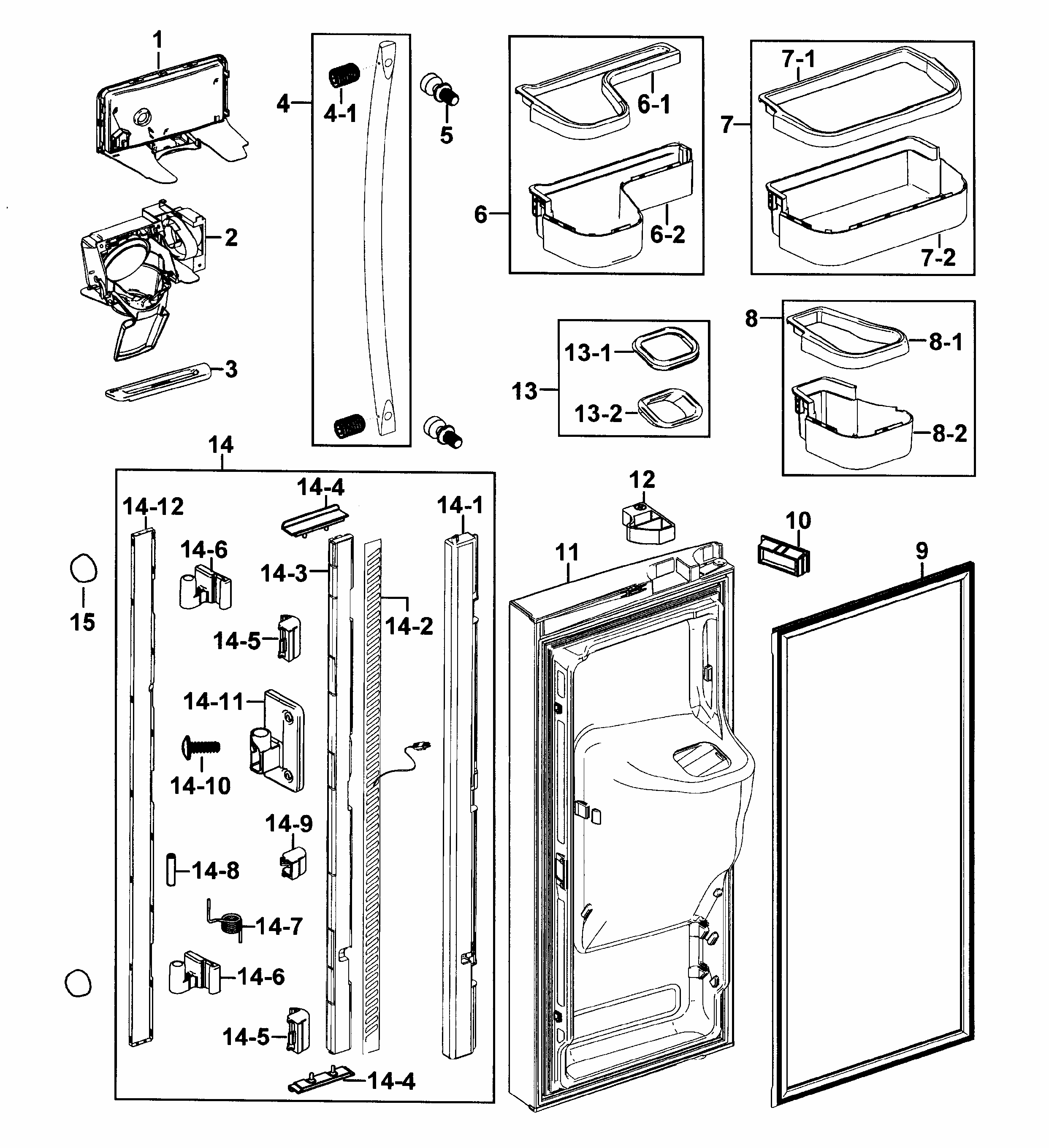 Refrigerator Door-l Diagram and Parts List for RF267AZPN XAA-0000 Samsung Refrigerator