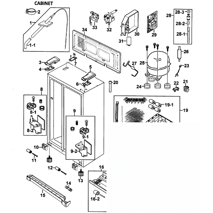 Cabinet Diagram and Parts List for RS275ACBP XAA-00 Samsung Refrigerator
