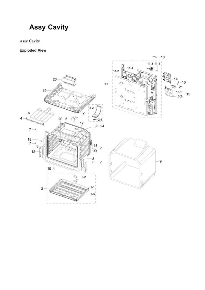 Cavity Assembly Diagram and Parts List for NE63T8111SG AA-00 Samsung Range