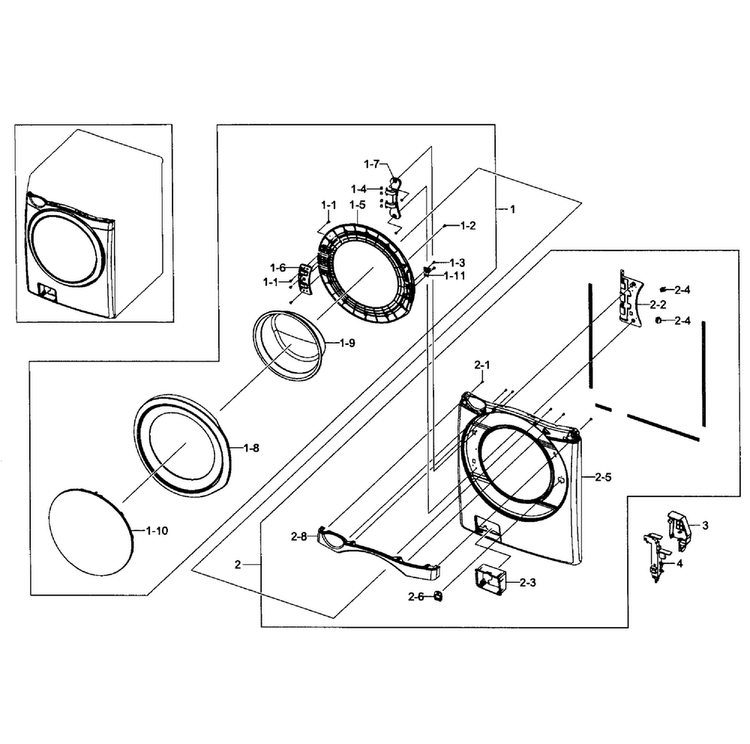 Front/door Assy Diagram and Parts List for WF435ATGJRA A1-0002 Samsung Washer