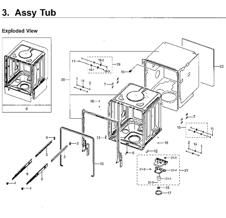Tub Diagram and Parts List for DW80H9970US AA-0002 Samsung Dishwasher