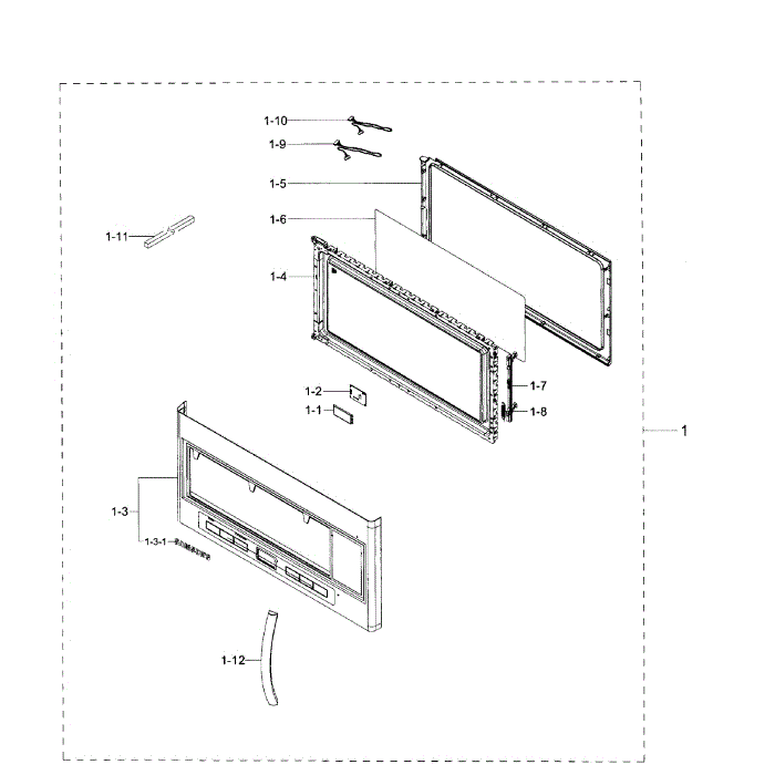 Door Section Diagram and Parts List for ME21H706MQG AA-00 Samsung Microwave Oven Combo