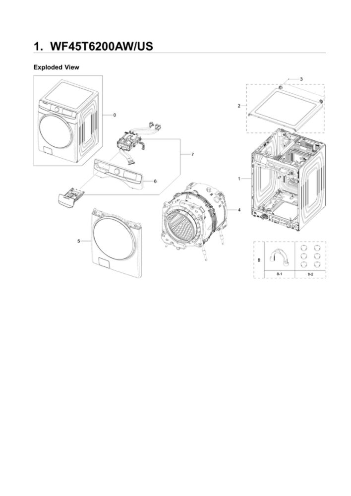 Main Assembly Diagram and Parts List for WF45T6200AW US-01 Samsung Washer