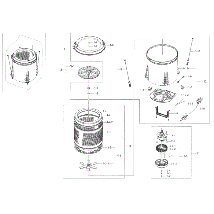 Tub Diagram and Parts List for WA45H7000AW A2-04 Samsung Washer