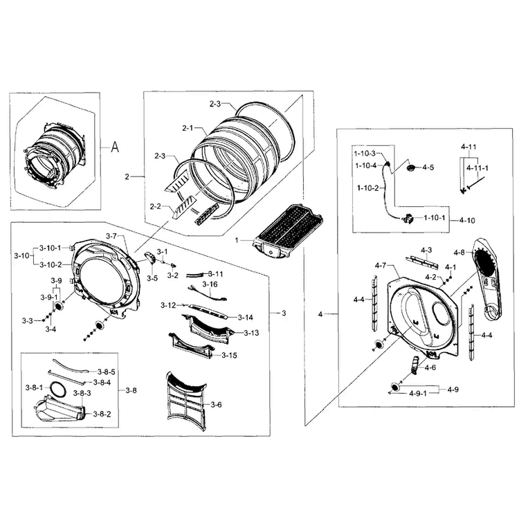 Drum Assy Diagram and Parts List for DV455GVGSWR AA-0000 Samsung Dryer