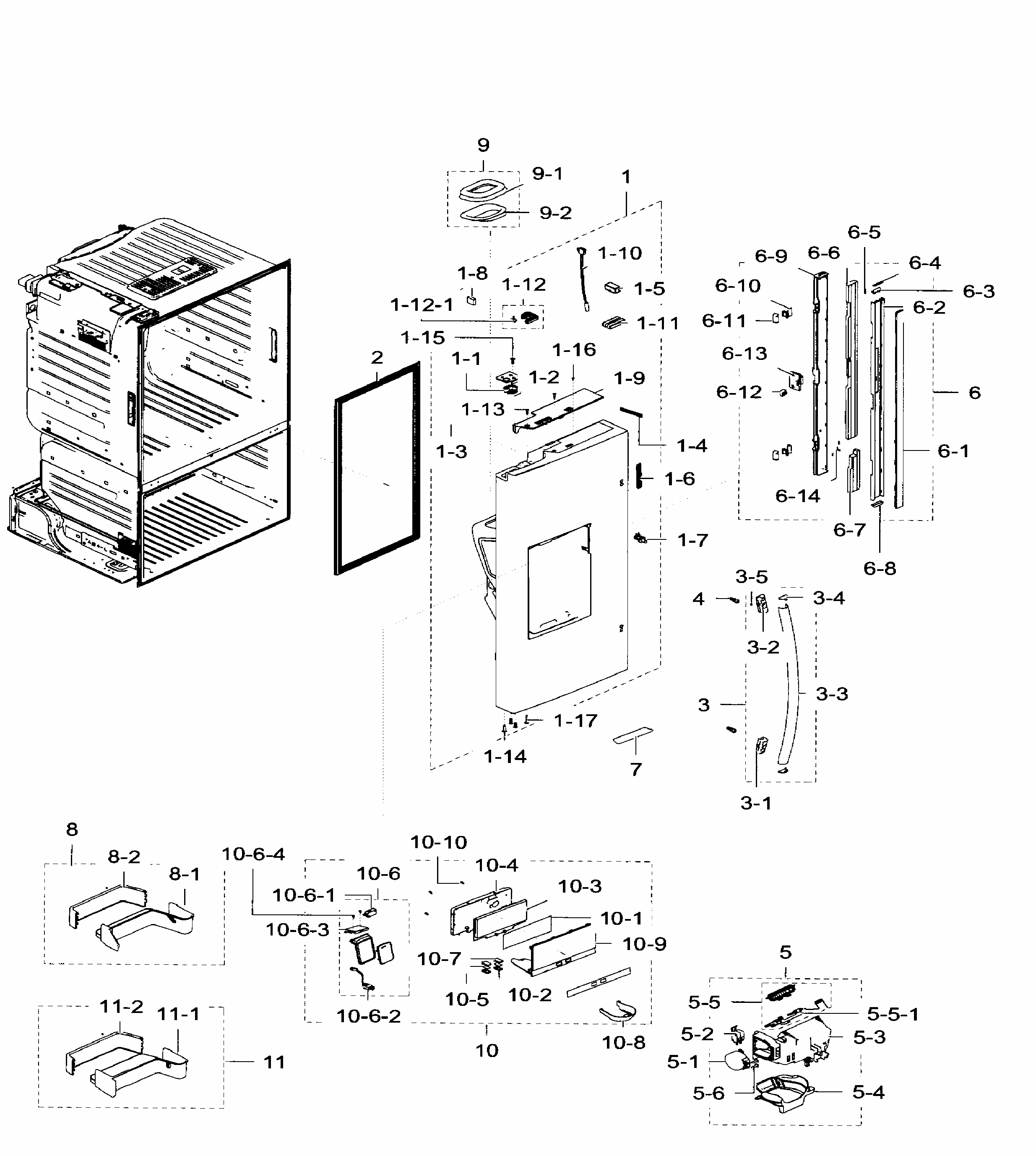 Left Door Diagram and Parts List for RF28HFEDTSR AA-0007 Samsung Refrigerator