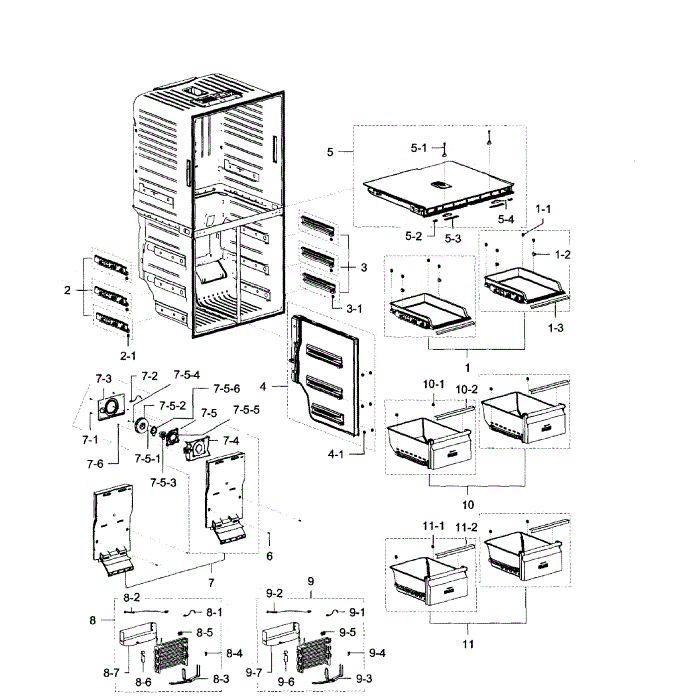 Freezer Diagram and Parts List for RF32FMQDBSR AA-00 Samsung Refrigerator