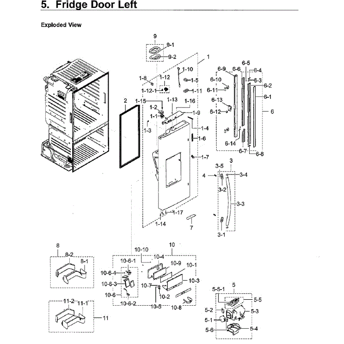 Fridge Door Lt Diagram and Parts List for RF23HCEDBWW AA-11 Samsung Refrigerator