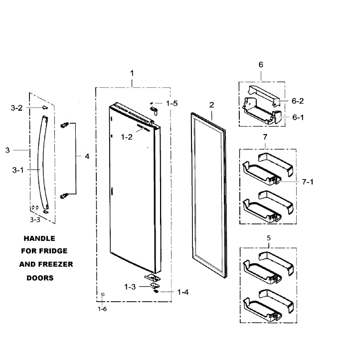 Fridge Door Diagram and Parts List for RS265TDBP XAA-02 Samsung Refrigerator