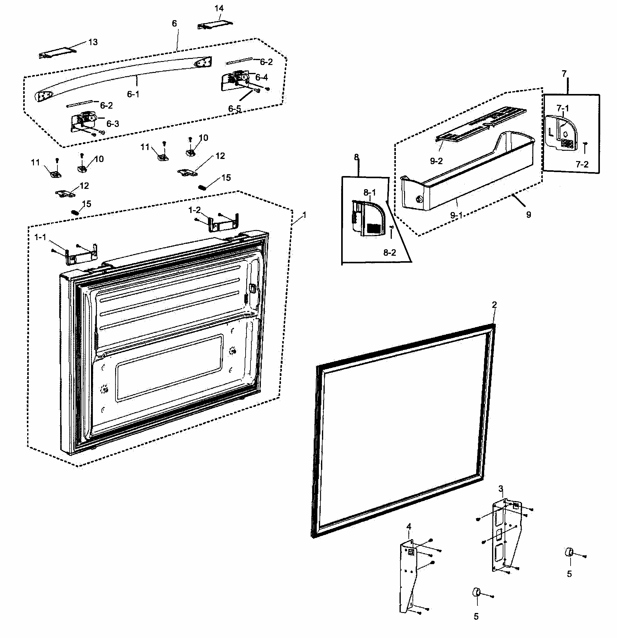 Freezer Door Diagram and Parts List for RF266AEWP XAA-0000 Samsung Refrigerator