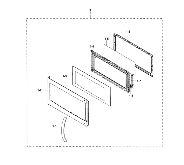 Door Assy Diagram and Parts List for ME17H703SHW AA-0000 Samsung Microwave