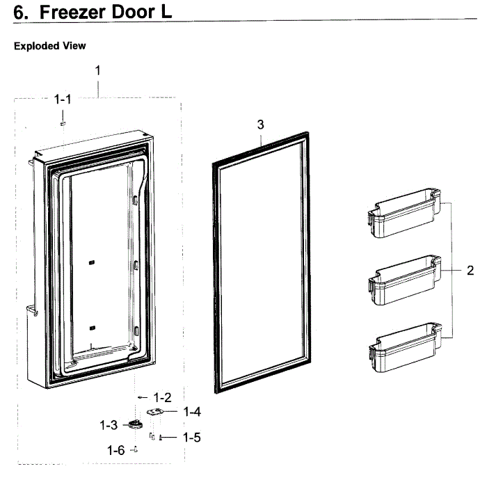Freezer Door L Diagram and Parts List for RF23J9011SG AA-06 Samsung Refrigerator