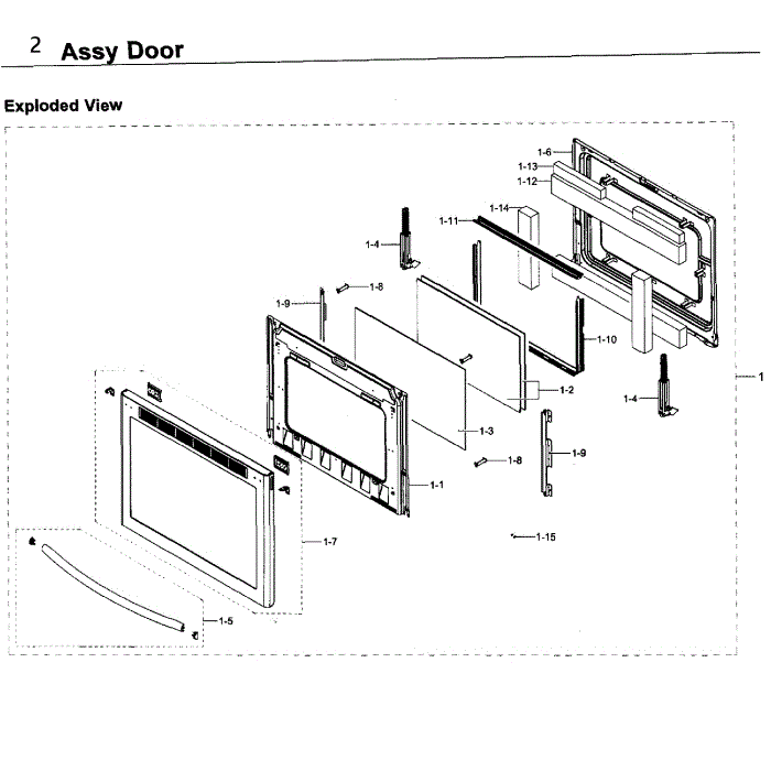 Door Diagram and Parts List for NE58K9430SS AA-00 Samsung Range