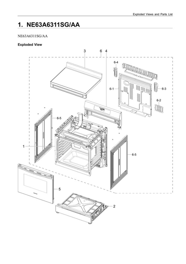 Main Assembly Diagram and Parts List for NE63A6311SG AA-00 Samsung Range