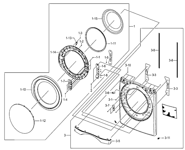 Door Parts Diagram and Parts List for DV520AEW XAA Samsung Dryer