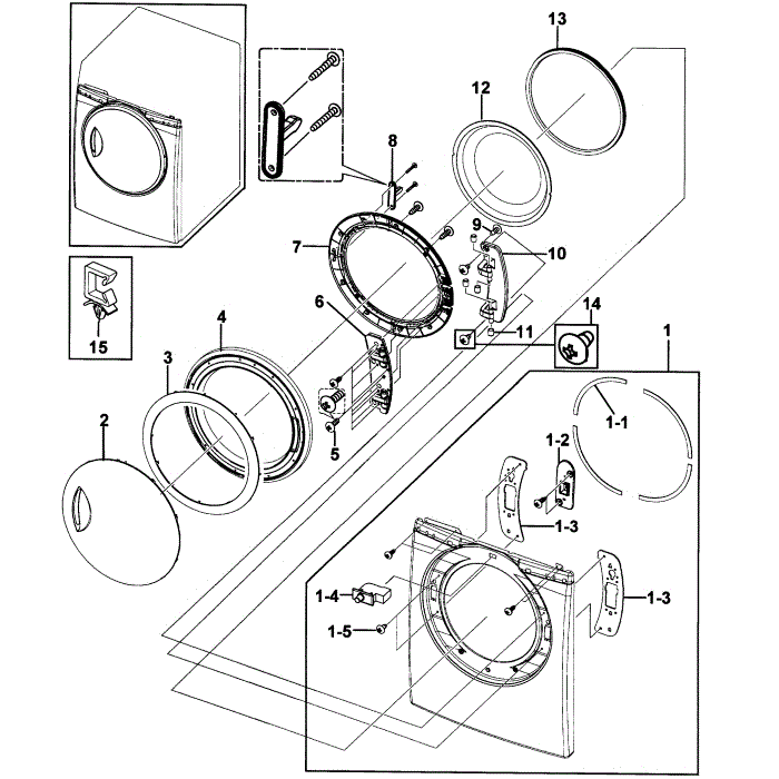 Door Assembly Diagram and Parts List for DV219AGB XAA-00 Samsung Dryer