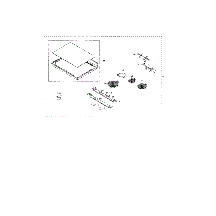 Cooktop Assembly Diagram and Parts List for NE59N6630SG AA-00 Samsung Range