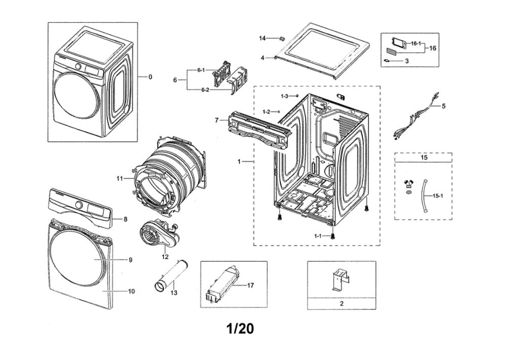 Main Diagram and Parts List for DVE45R6100C A3-00 Samsung Dryer