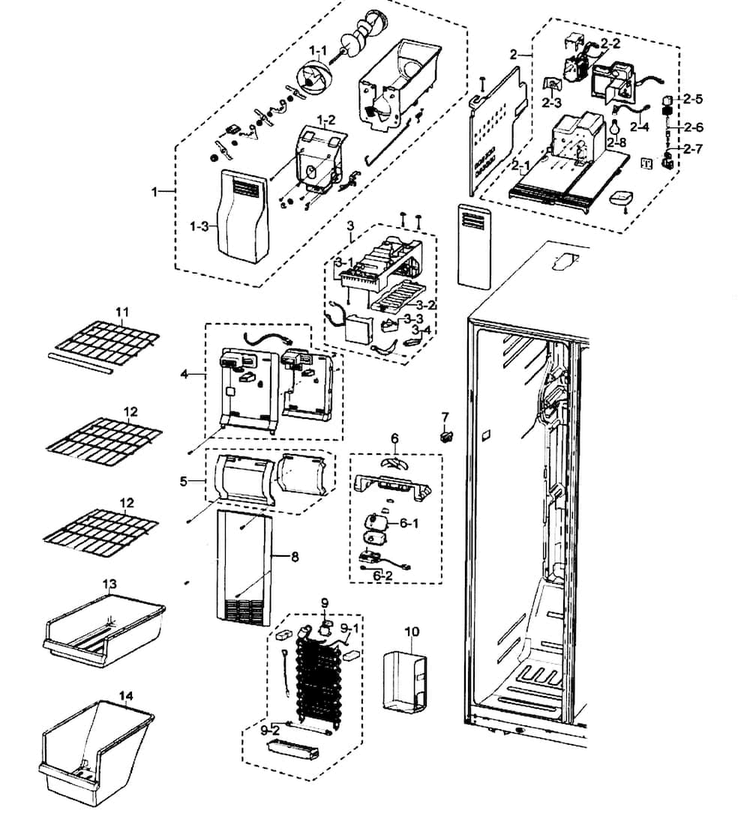 Freezer Diagram and Parts List for RS2630ASH XAA Samsung Refrigerator