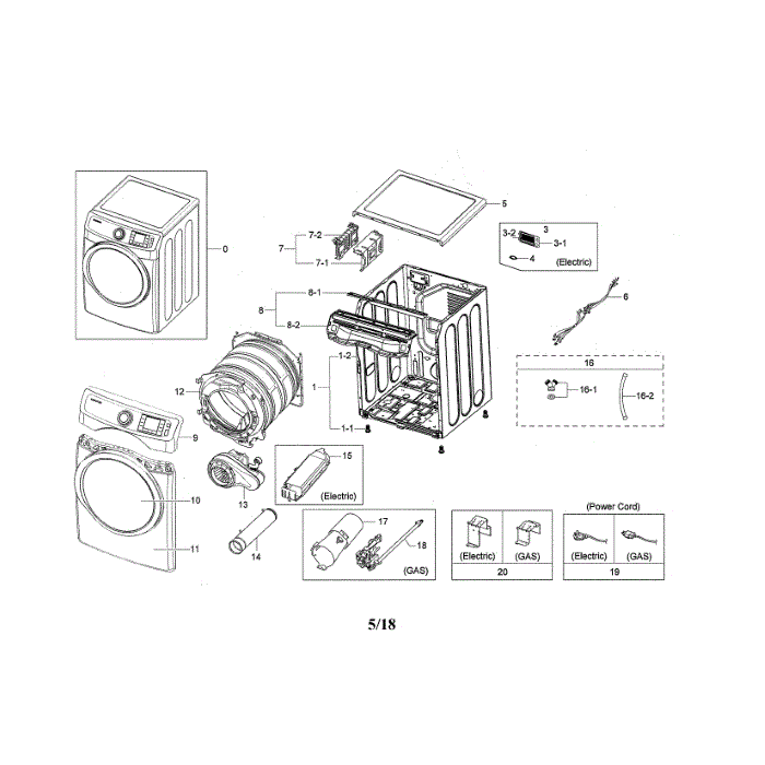 Main Unit Diagram and Parts List for DVE45N5300V A3-00 Samsung Dryer